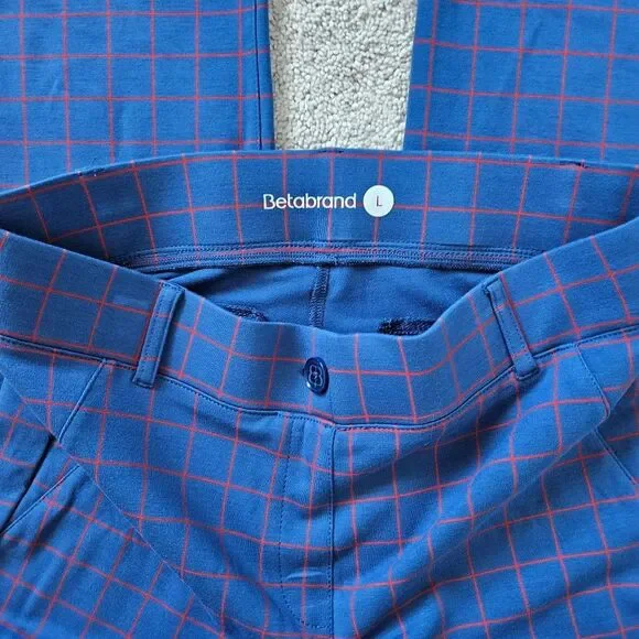 NWOT Betabrand | Tomato Windowpane Navy Blue Red Straight Pants, Womens Large - Picture 4 of 8